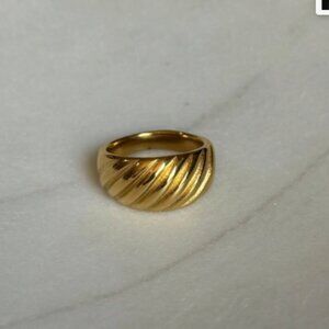 Chunky Gold Croissant Ribbed Dome Statement Ring